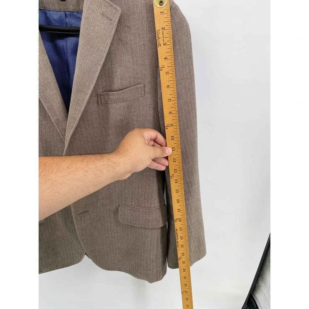 Banana Republic Tailored Fit Herringbone Blazer Tan Brown Cotton Sport Coat 40R